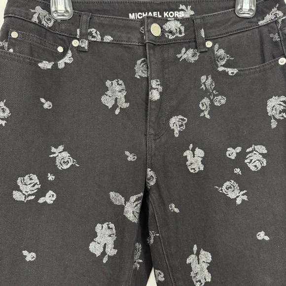 Michael Kors Denim Floral Print Cropped Black Skinny Womens Jeans Size 4 - Picture 4 of 7